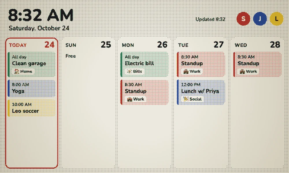 The same week rendered for the color e-ink panel.